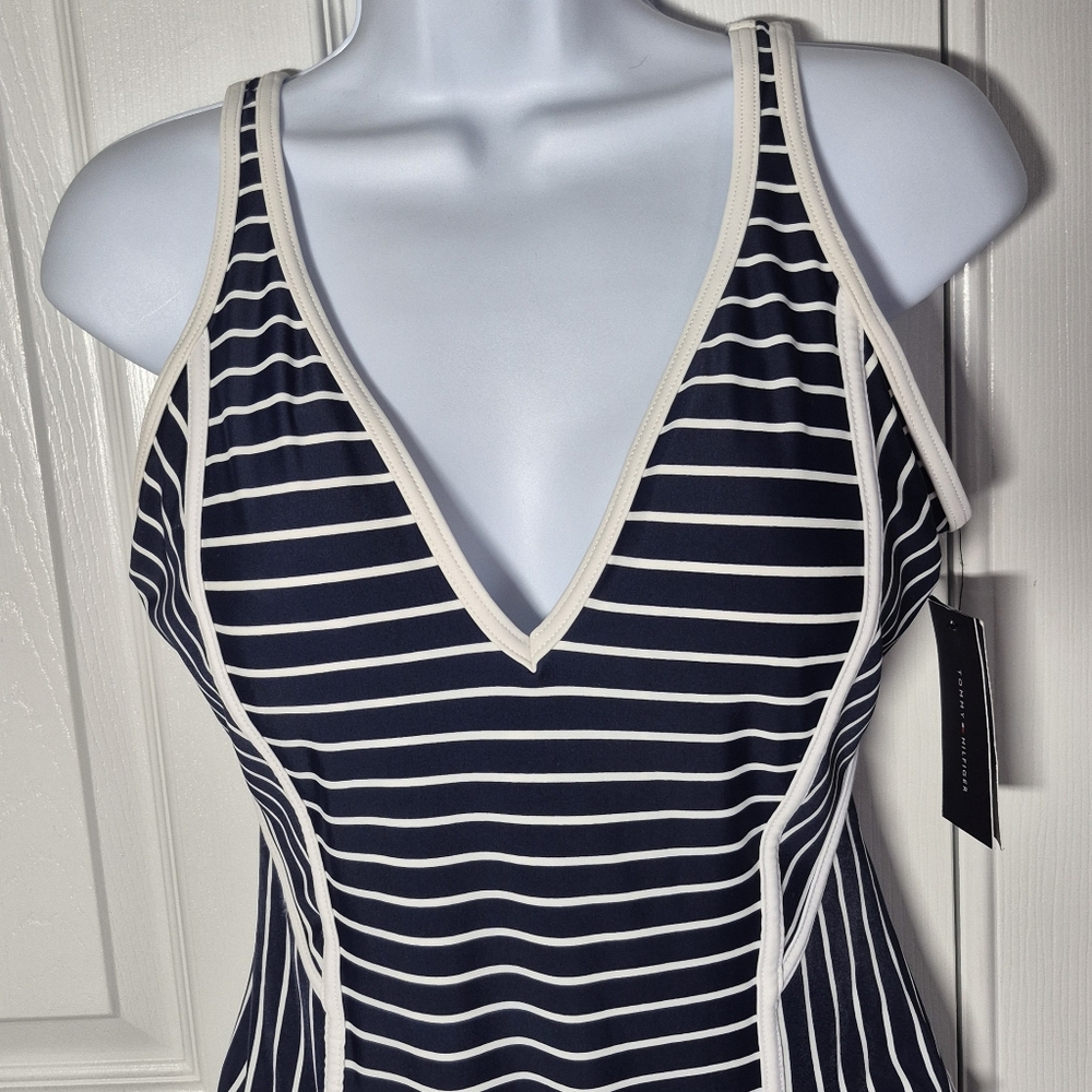 Tommy Hilfiger Swimsuit Navy Blue and White Striped One Peice Women's 12 New - Picture 16 of 16